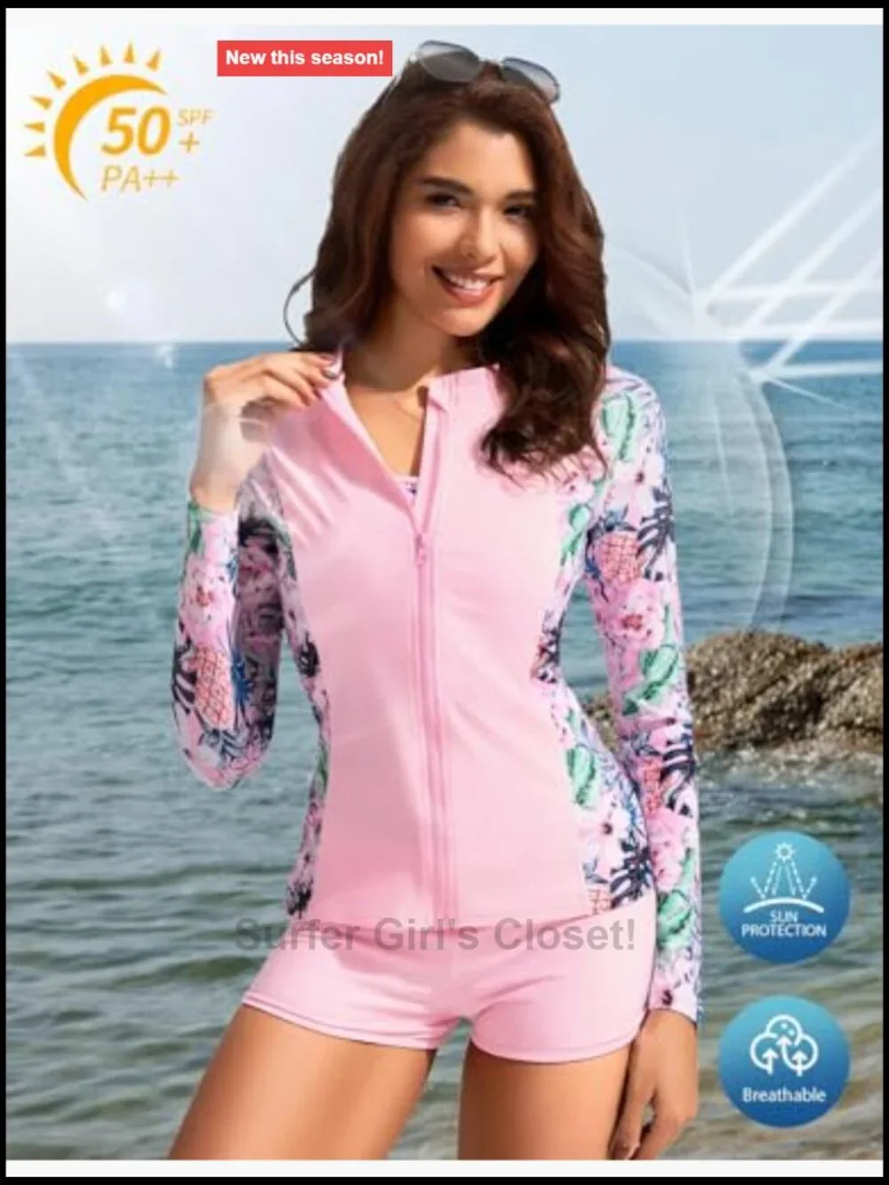 Long Sleeve Rash Guard Aztec Tankini Swim Set UPF 50+